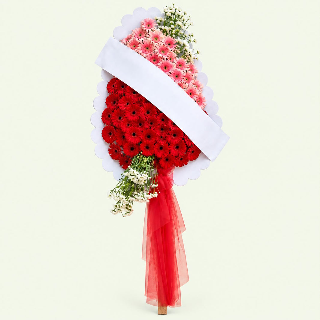 Bereket — Kırmızı & Pembe Gerbera Ayaklı Çelenk