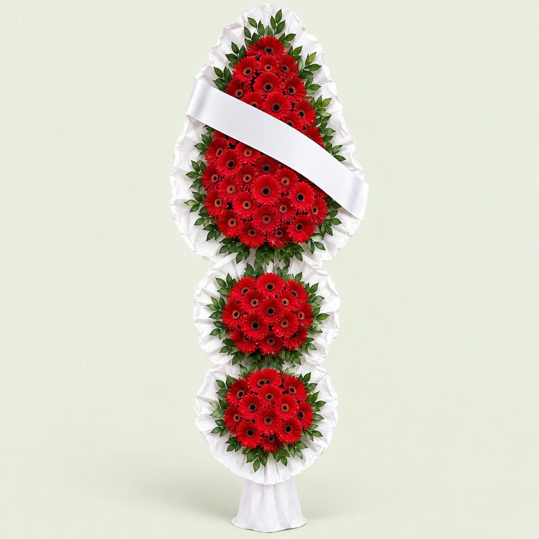 İhtişam — Kırmızı Gerbera Çift Katlı Ayaklı Çelenk